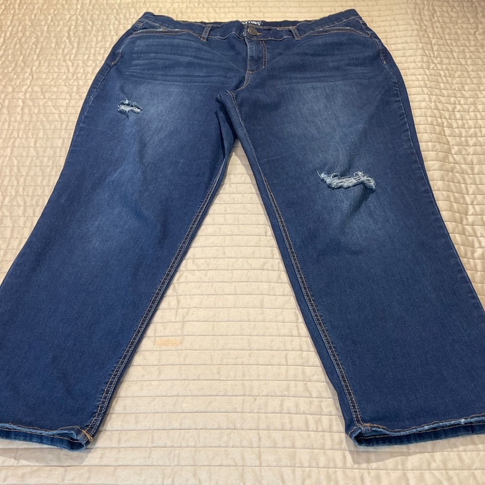Terra & Sky WOMENS SIZE 18W STRAIGHT DISTRESSED Dark Blue Jeans
